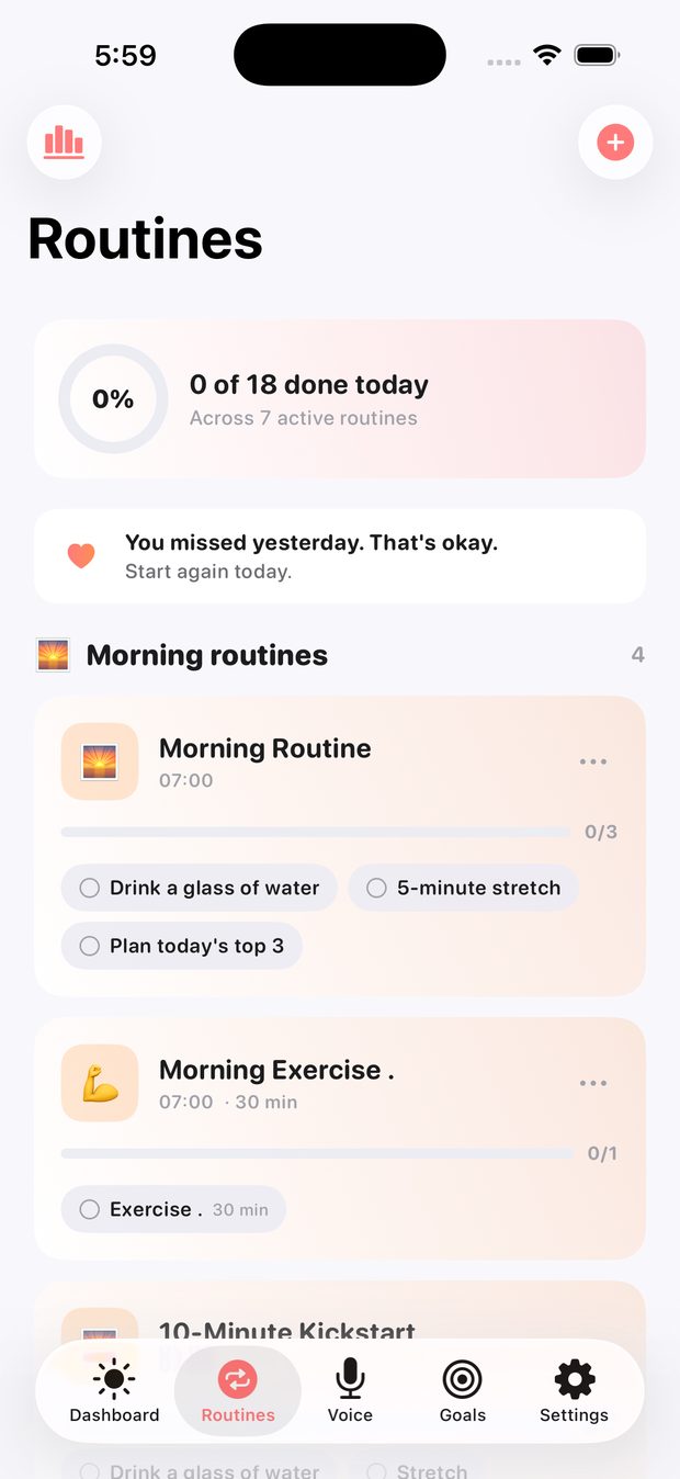 DayErly routines grouped by time of day.