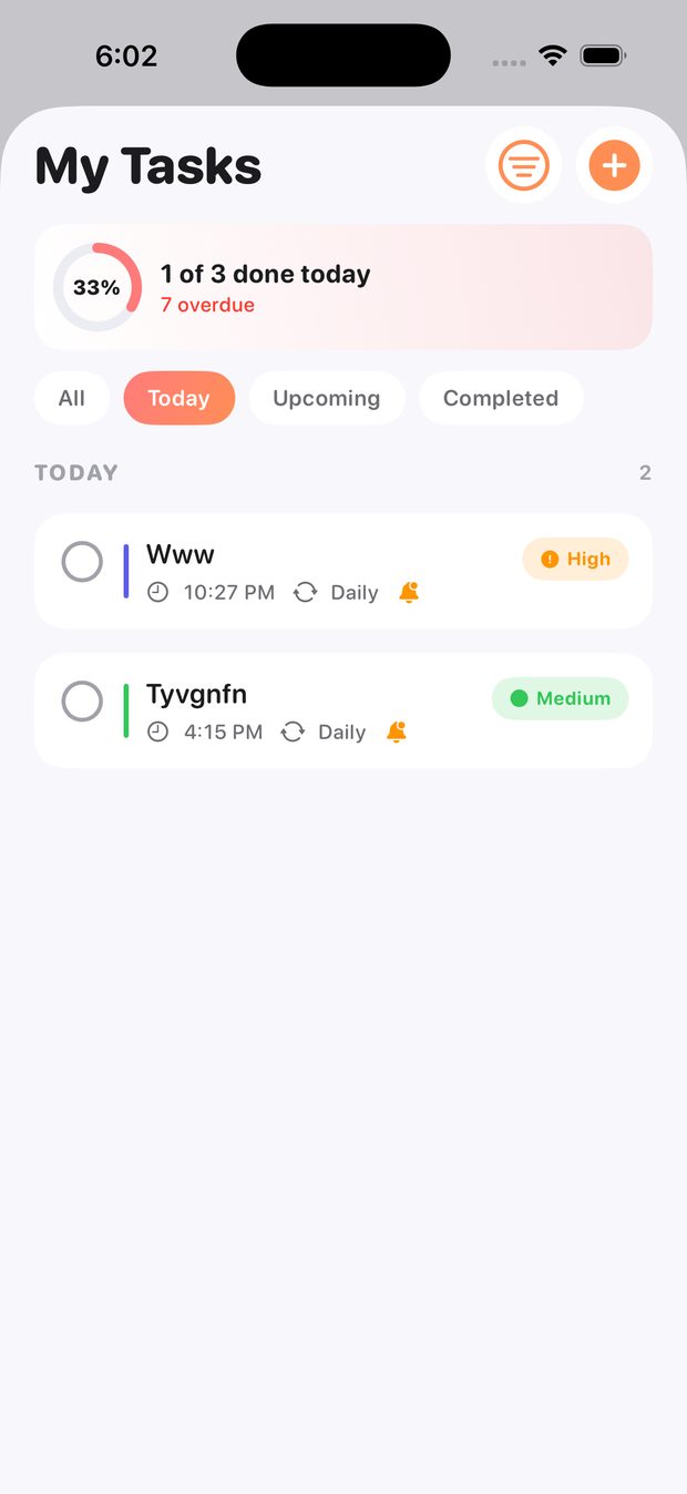 DayErly task list filtered to today.